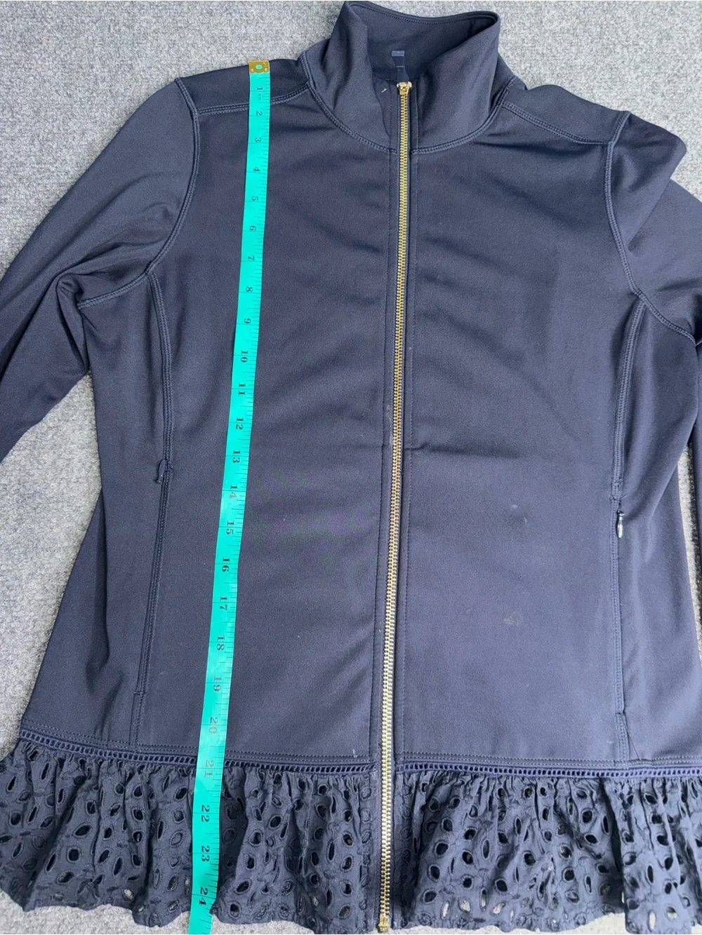KATE SPADE ♠️ Womens Navy Full-Zip Jacket with Laser-Cut Peplum